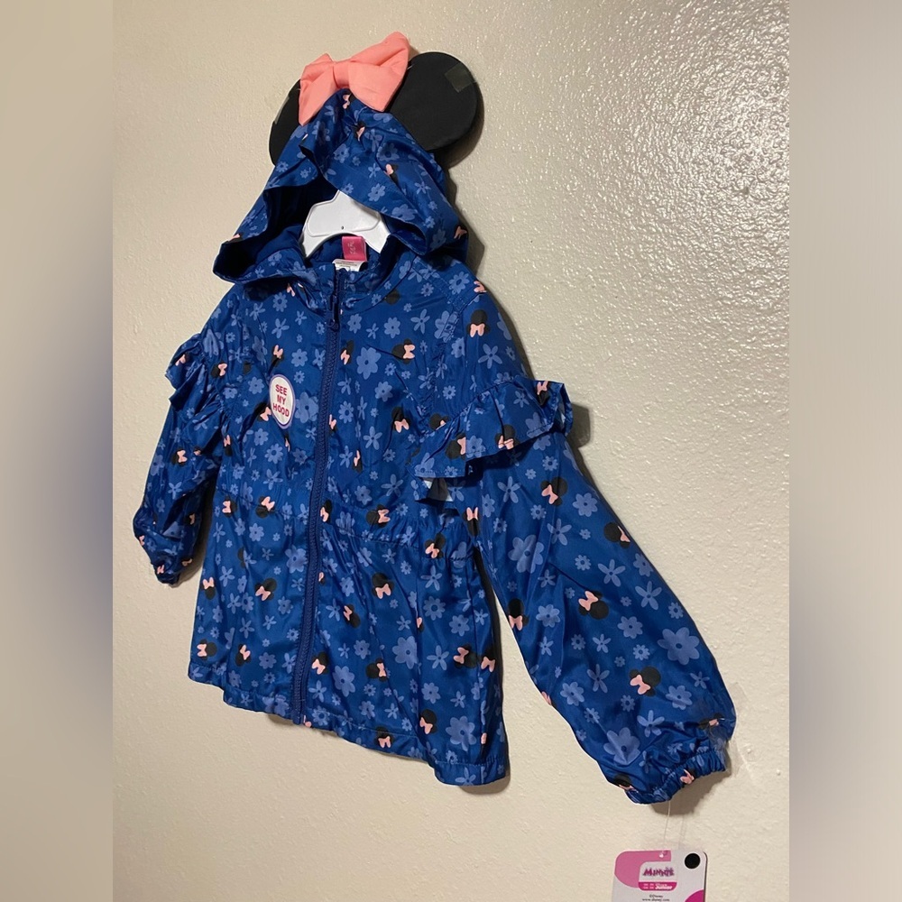 New Disney Junior Minnie Mouse Full-Zip Hooded Jacket | Ears & Bow | 2T–4T - Picture 3 of 7
